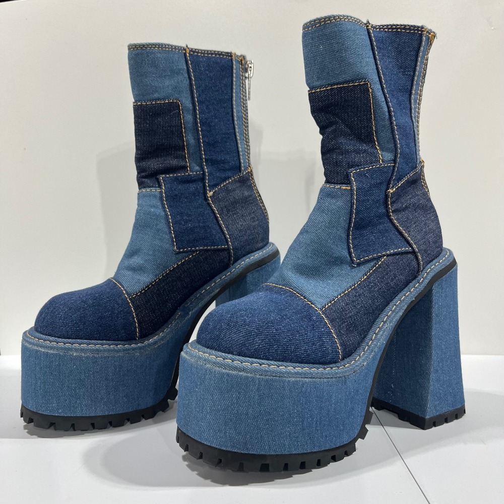 Dolls Kill Bratz Y2K Patchwork Platform Boots Chunky Heel Retro 70s Womens 6